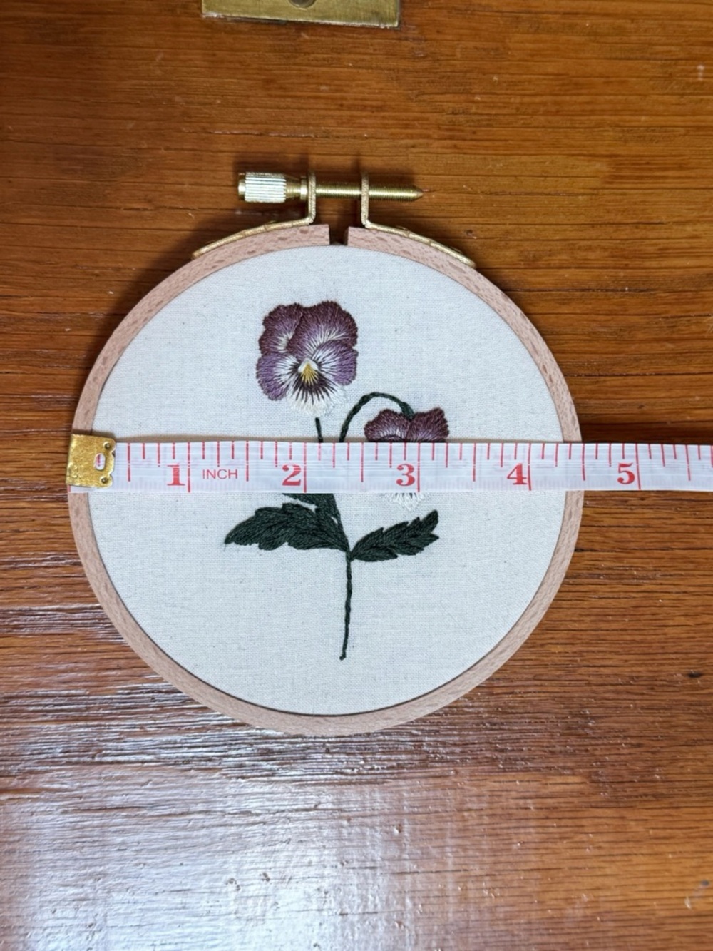 Hand-Embroidered Pansy Hoop Wall Art - Picture 3 of 4